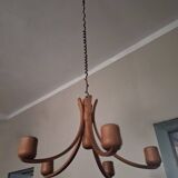 Danish variable height teak chandelier with 5 arms by Domus, 1970s