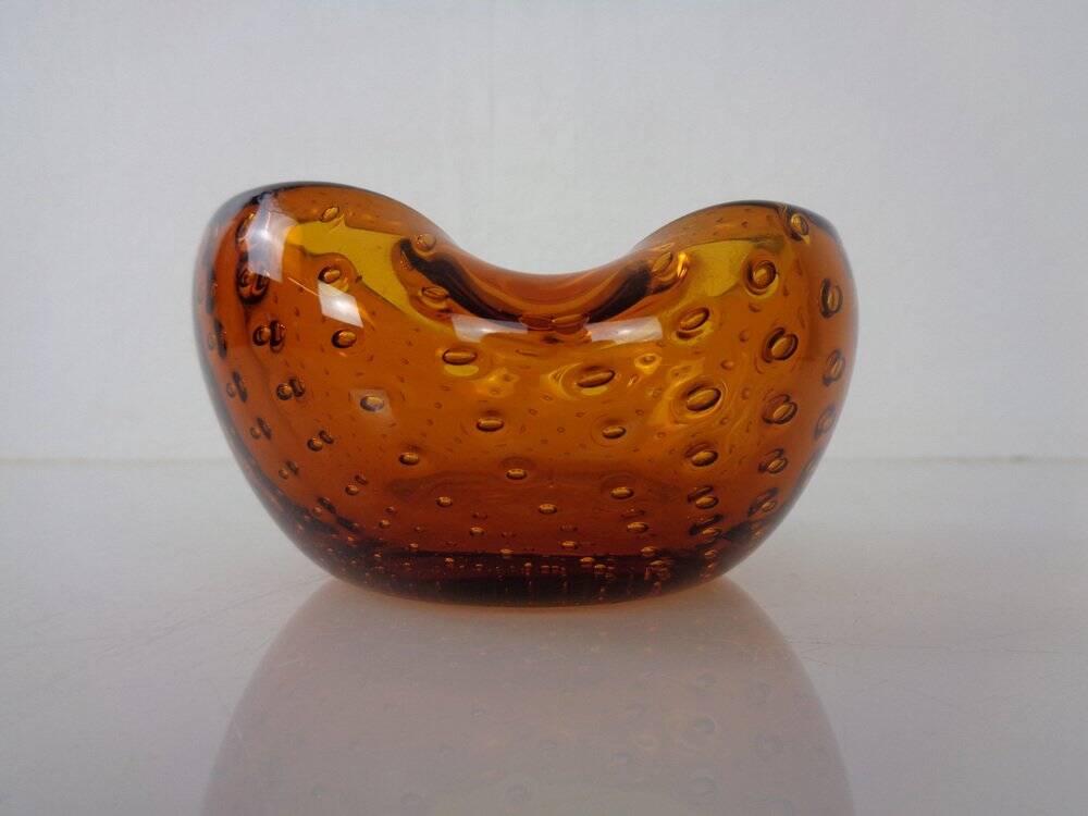 Amber Sommerso Murano Glass Ashtray, Italy, 1960s