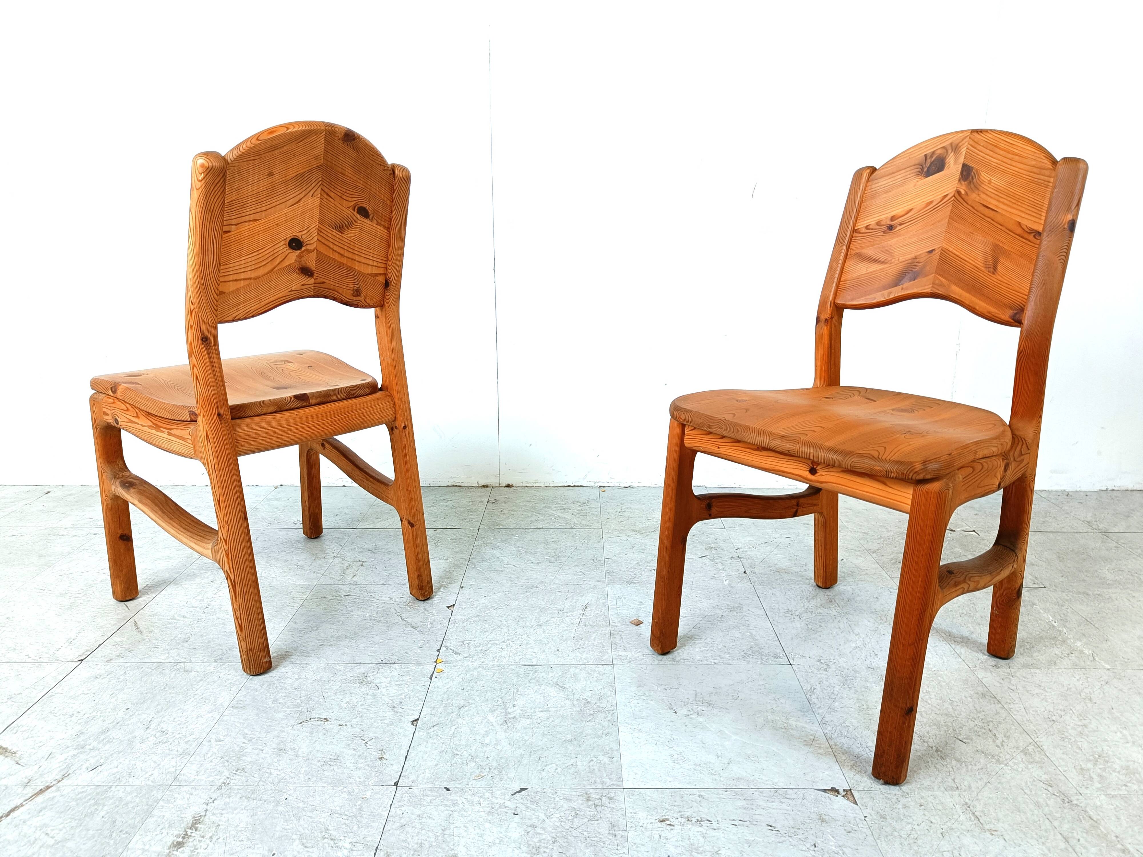 Vintage pine wood dining chairs - 1970s