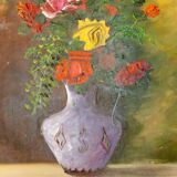 Original Swedish oil on panel "Flowers" by Regran - Vintage & Framed