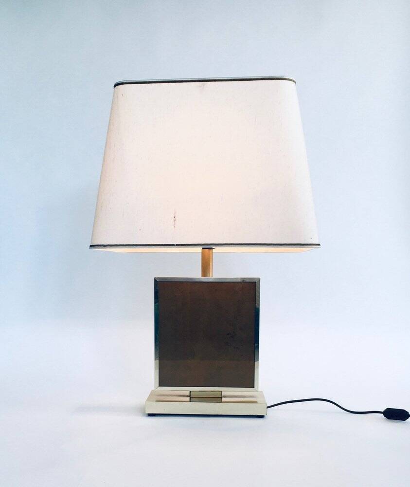 Hollywood Regency Style Gold Square Table Lamp, 1970s