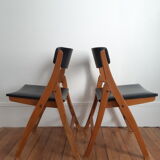 Set of 2 folding chairs in wood and skai
