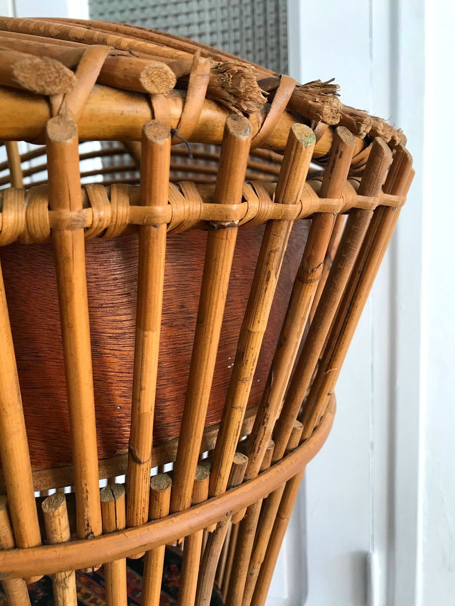 Vintage rattan sewing box from the 60s