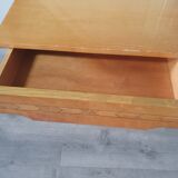 Vintage 60 year bedside table with a compass foot drawer like marquetry on the drawer