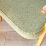 Fauteuil vintage vert l'olive bouclé model 366