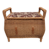 Vintage storage chest / bench, rattan and rope for entrance, toys