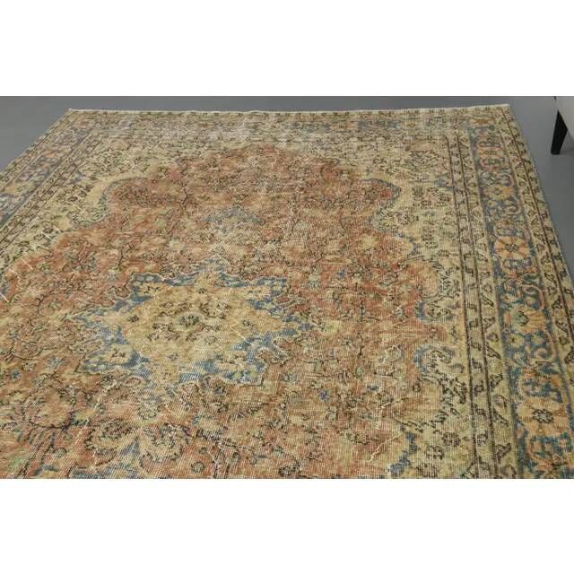 Tapis turc Oushak fait main en laine et coton orange des années 1970 203x312