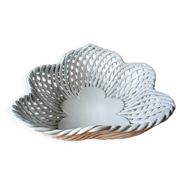 Grande corbeille céramique torsadée blanche