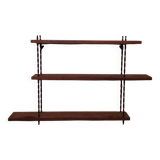 Vintage asymmetrical wall shelf in solid oak and metal from the 60s