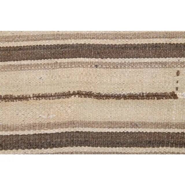 Vintage Turkish Hand-Knotted Wool Cotton Brown Kilim Runner Rug 110x213