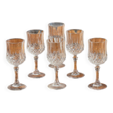 Set of 6 small crystal glasses with diamond points H14.5