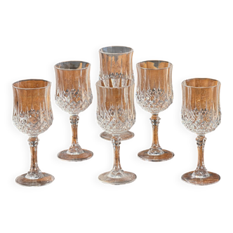 Set of 6 small crystal glasses with diamond points H14.5