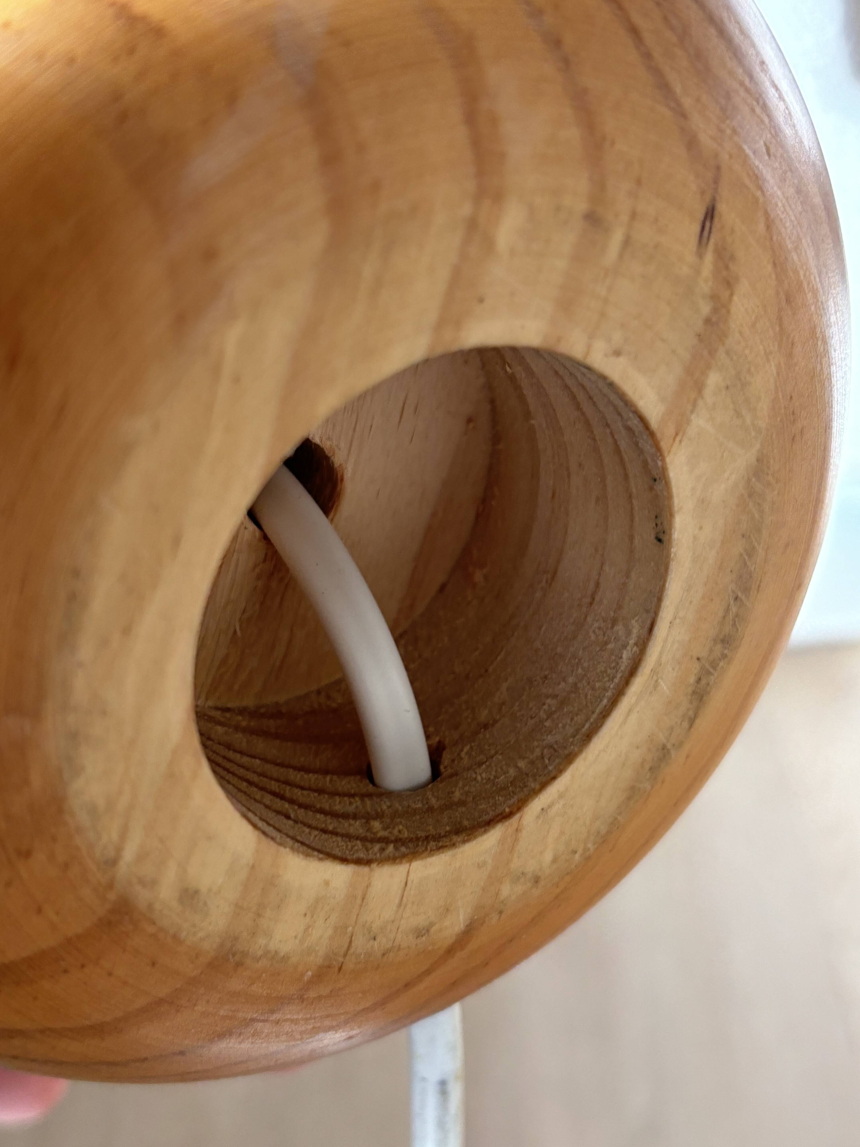 vintage wooden ball lamp small model with fabric shade 80's design