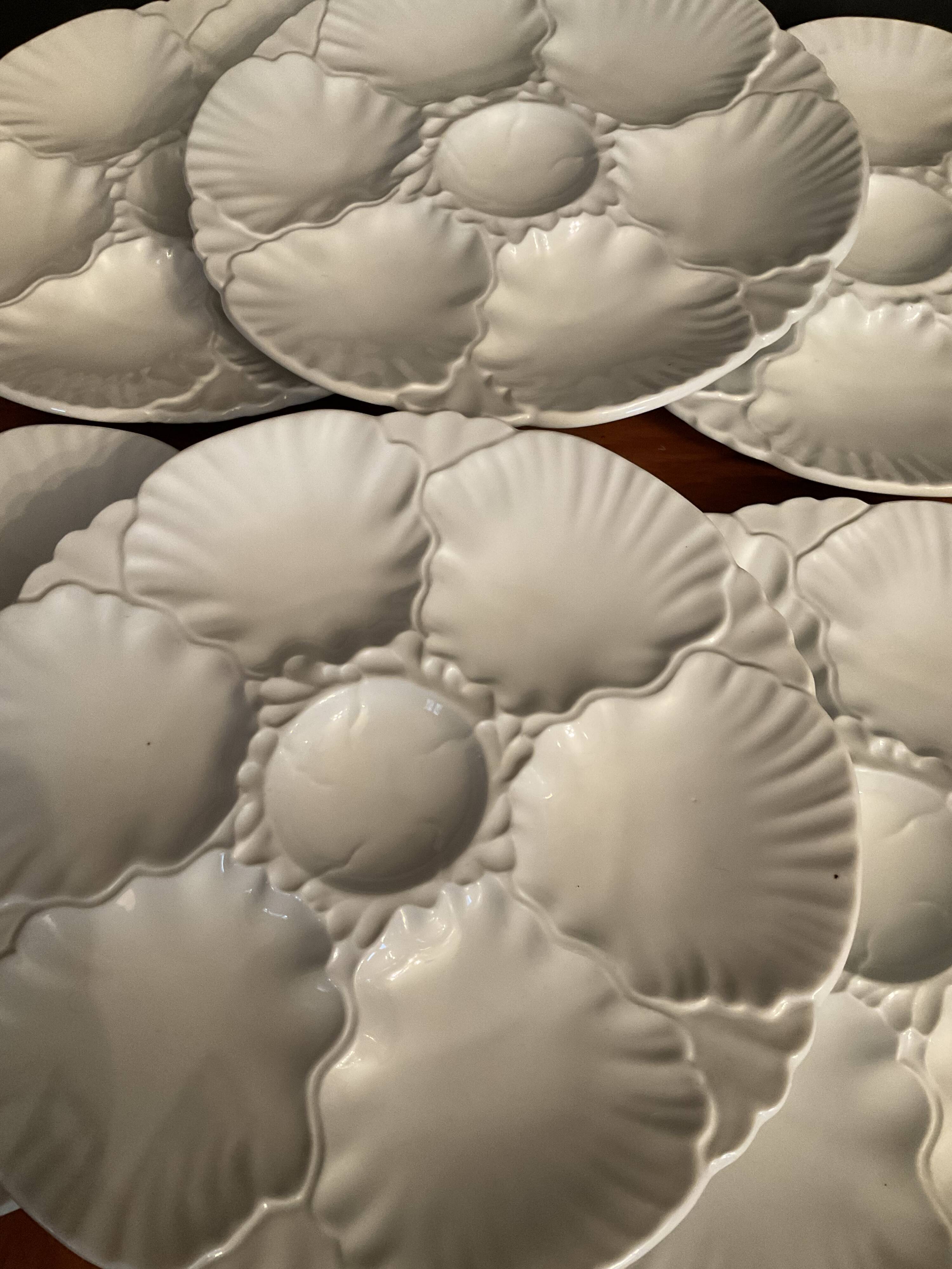 Series of 6 porcelain oyster plates