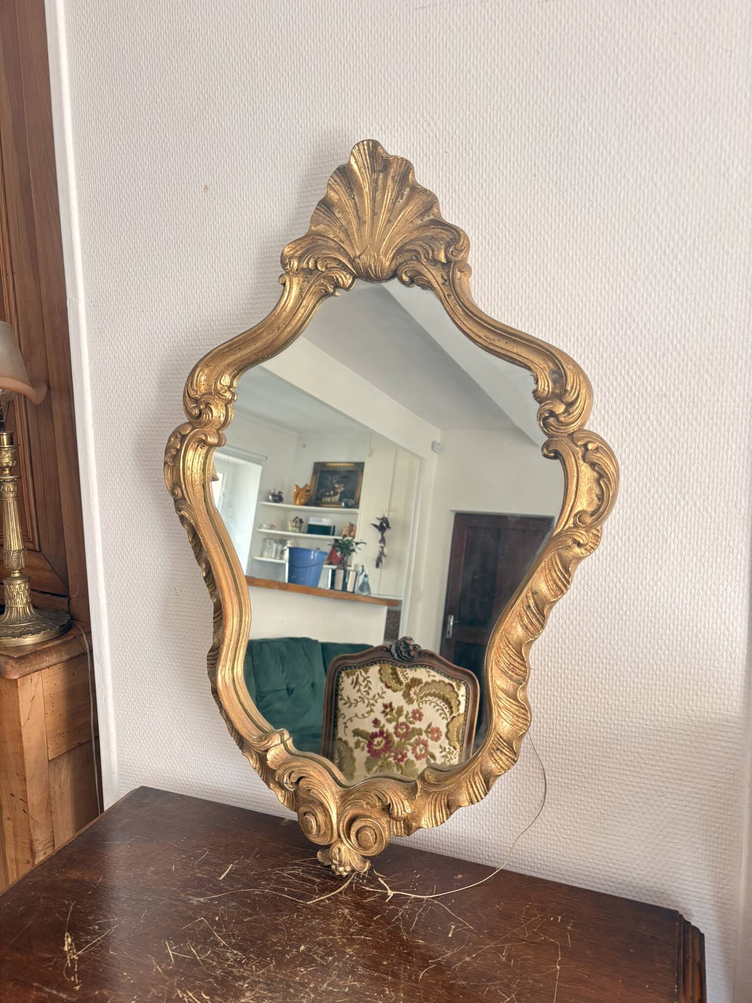Antique Louis XV Rocaille Rococo Gilded Wall Mirror
