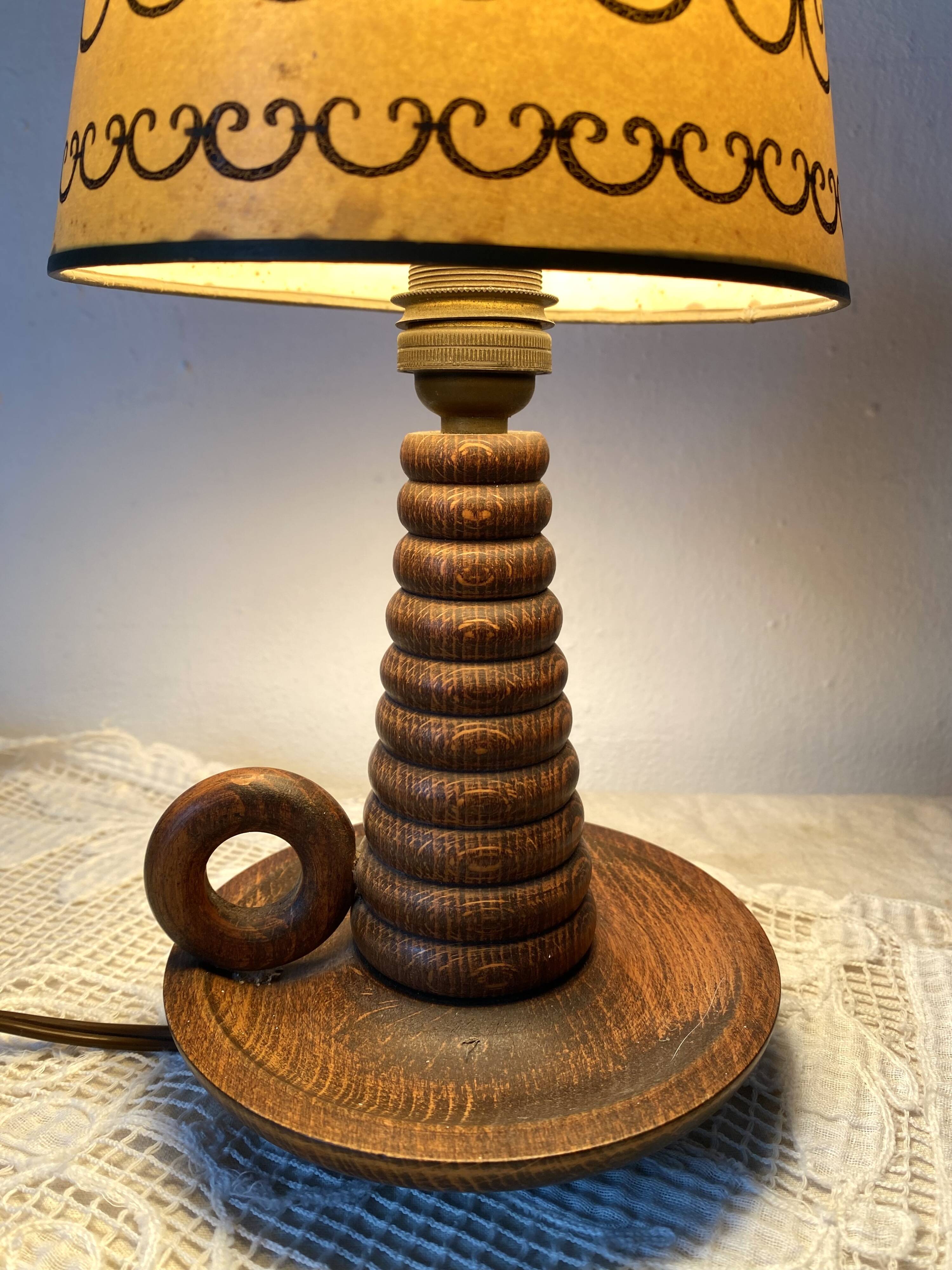 Antique turned wood lamp