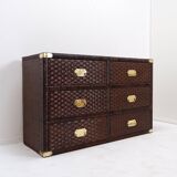 Vintage coastal woven rattan chest of drawers