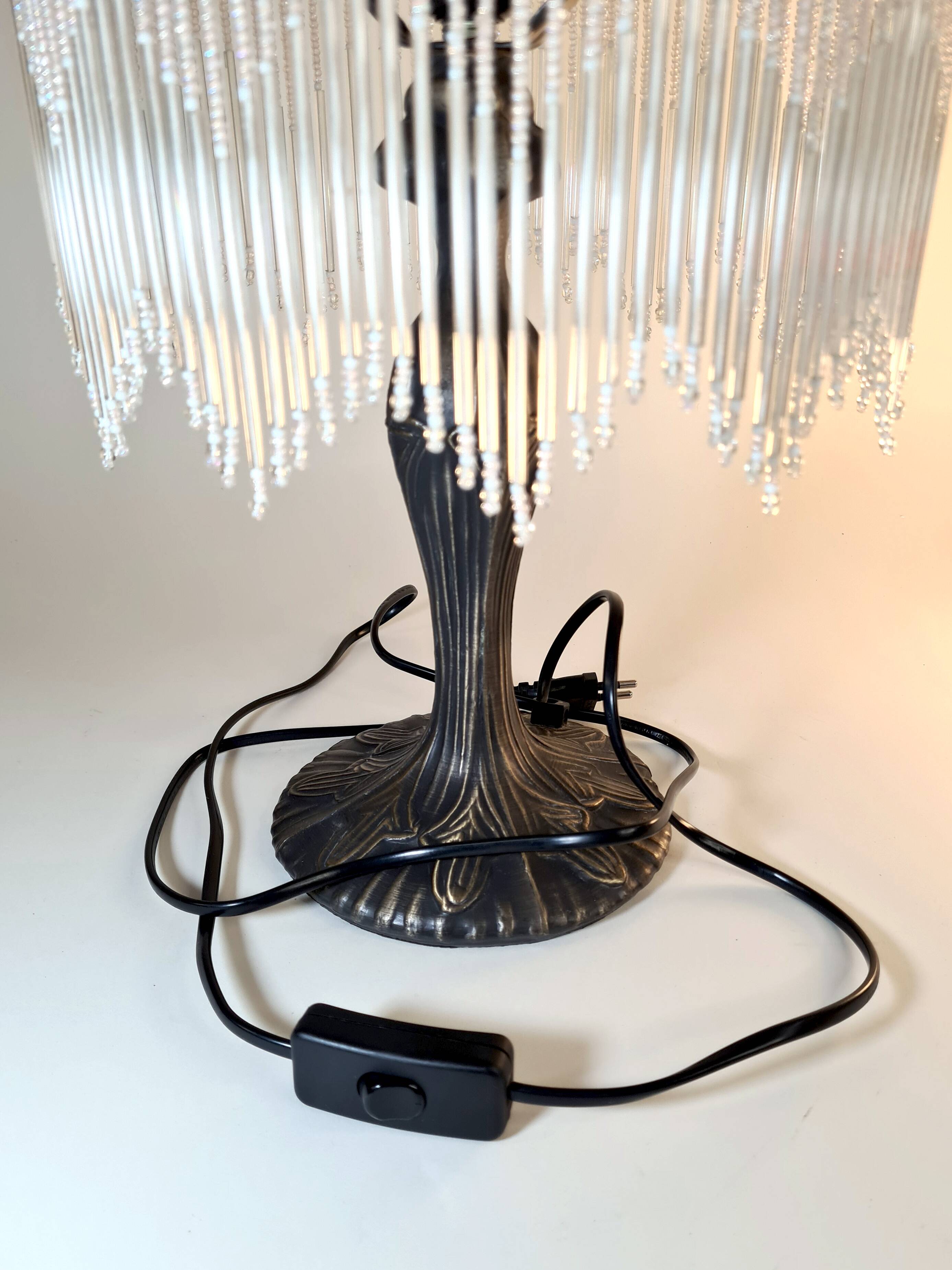 Vintage Tiffany-style fringed lamp with floral globe