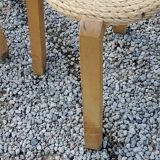Pair of Scandinavian birch and sea rush stools from the 70s/80s