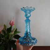 Candleholder Door blue molded glass signed