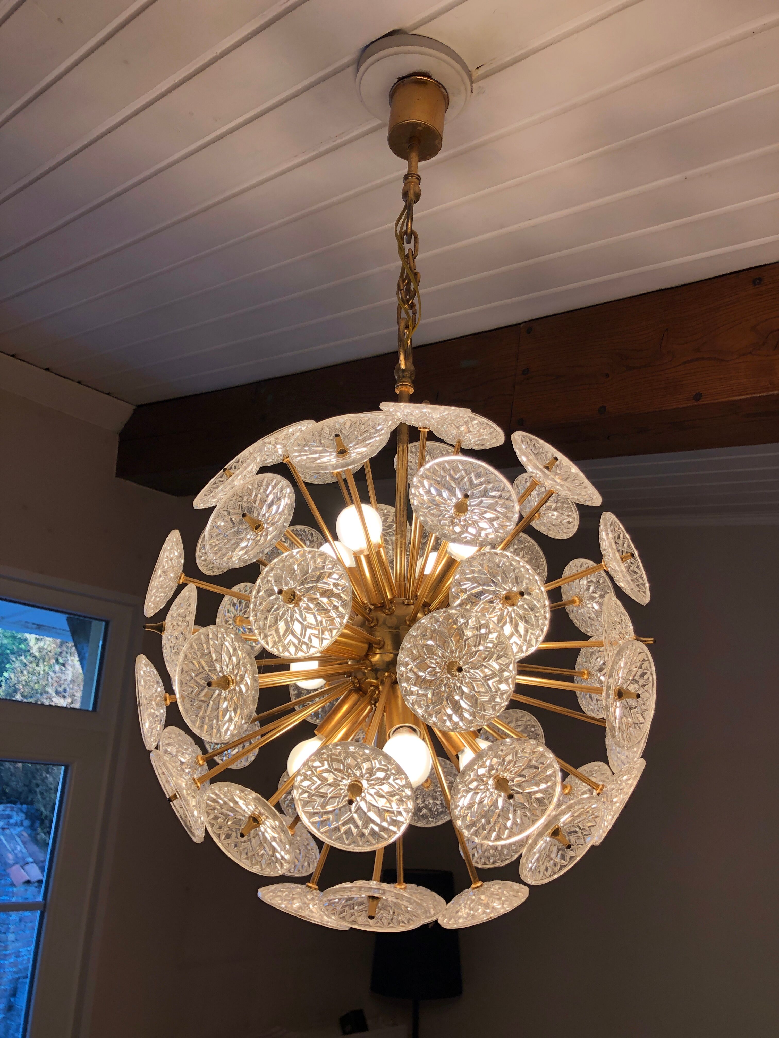 Lamp val saint lambert crystal sputnik 55 cm gold vintage 50/60