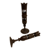 pair of wooden candlesticks