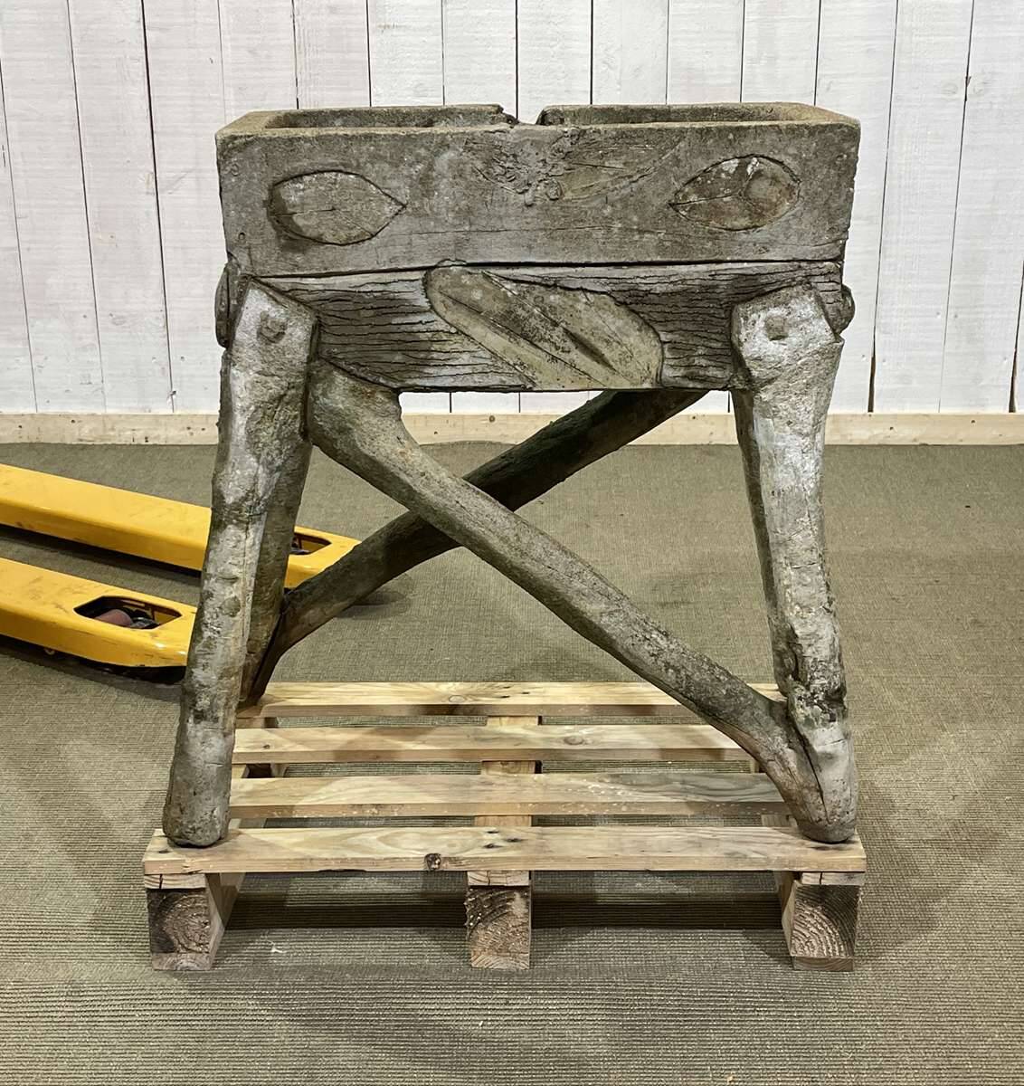 1950s faux wood cement planter, old water mill