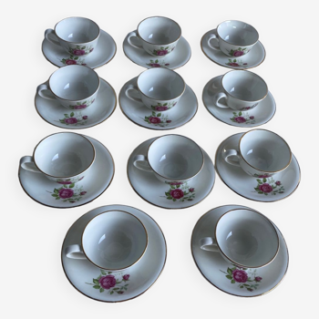 Gien porcelain cup and saucer service pompadour model