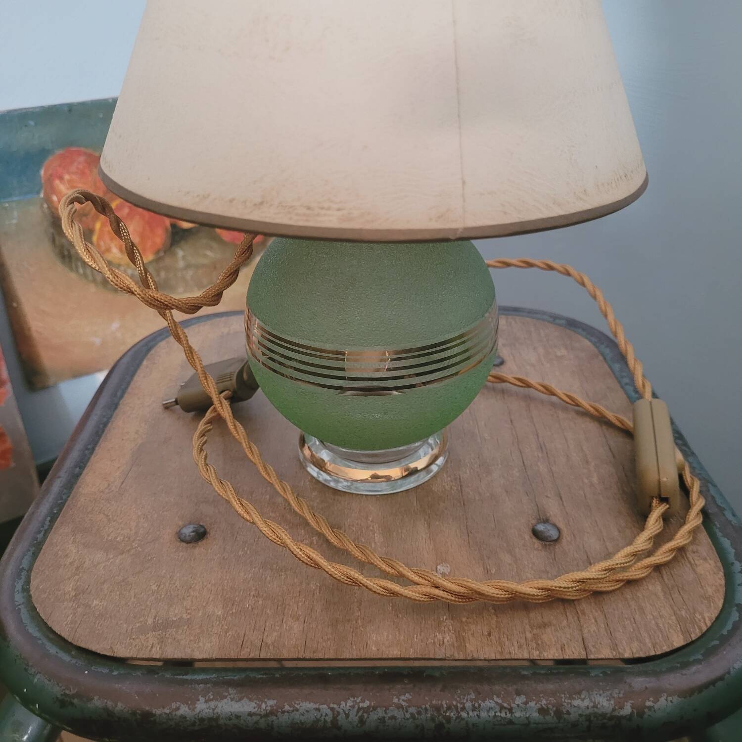 50s lamp with granite glass and gold trim