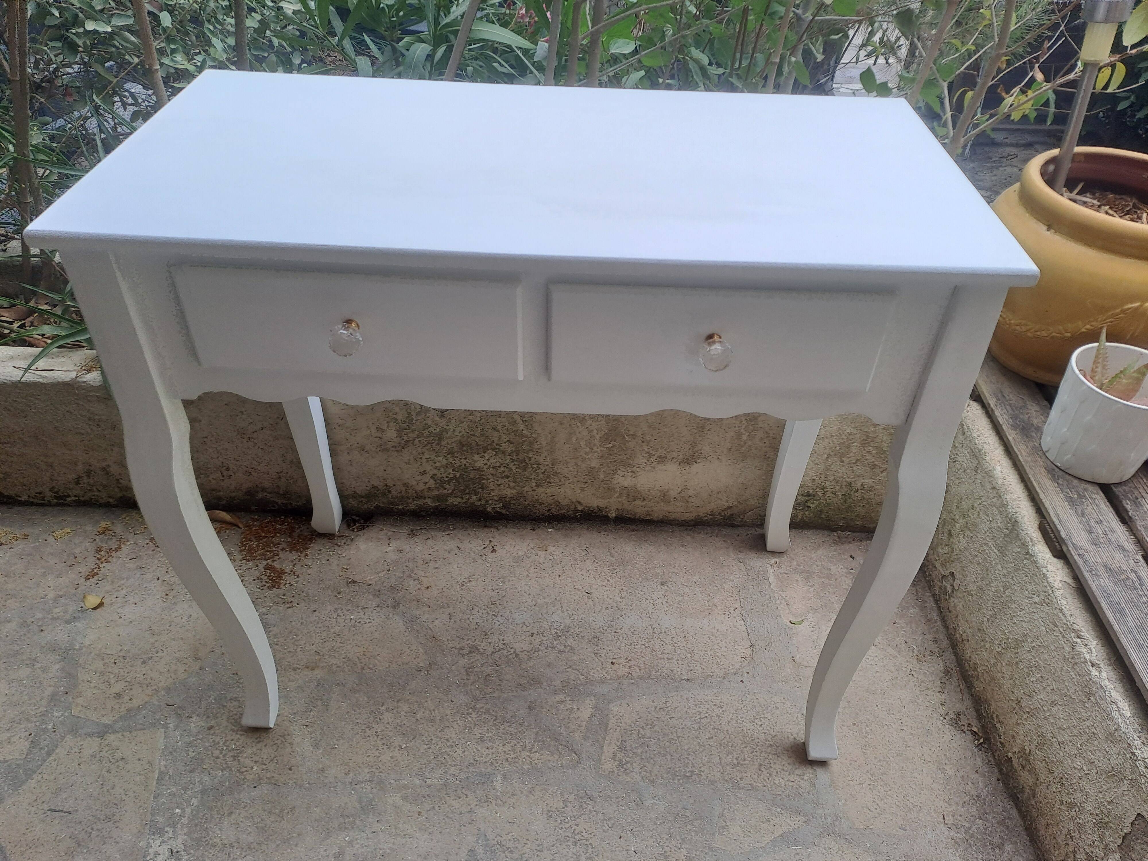 Dressing table console in white painted wood France 2000 / vintage retro classic bedroom decoration