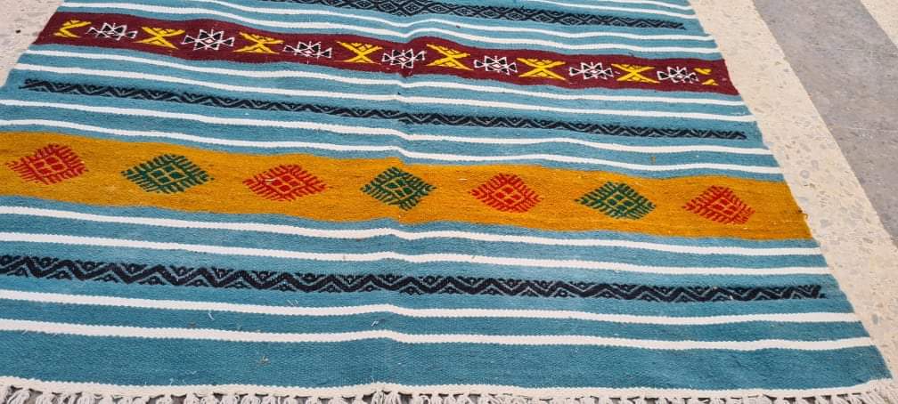 Traditional blue carpet with Berber motifs 200x115cm