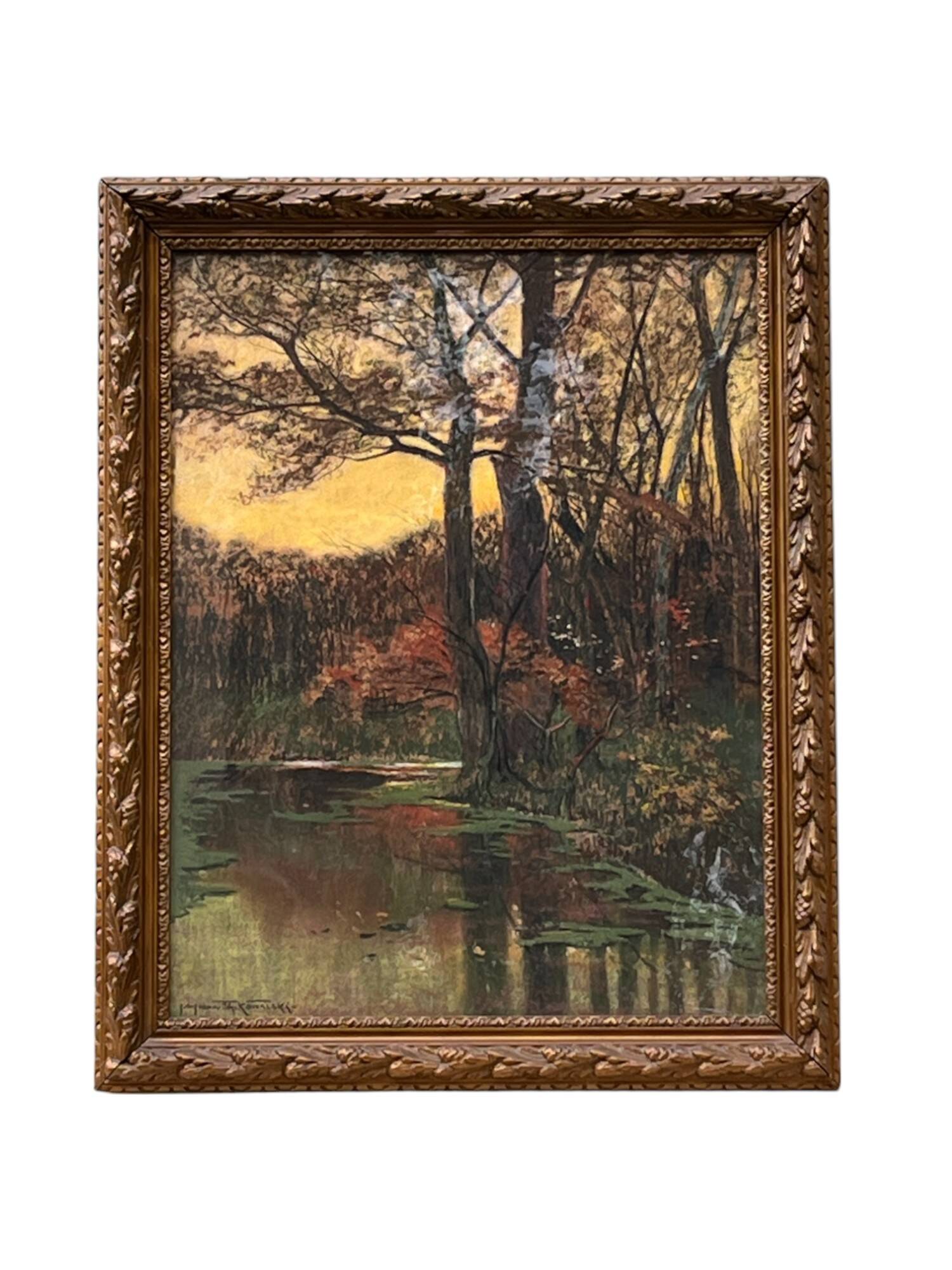 KOWALSKI Ivan, Pastel landscape river undergrowth signed early 20th century