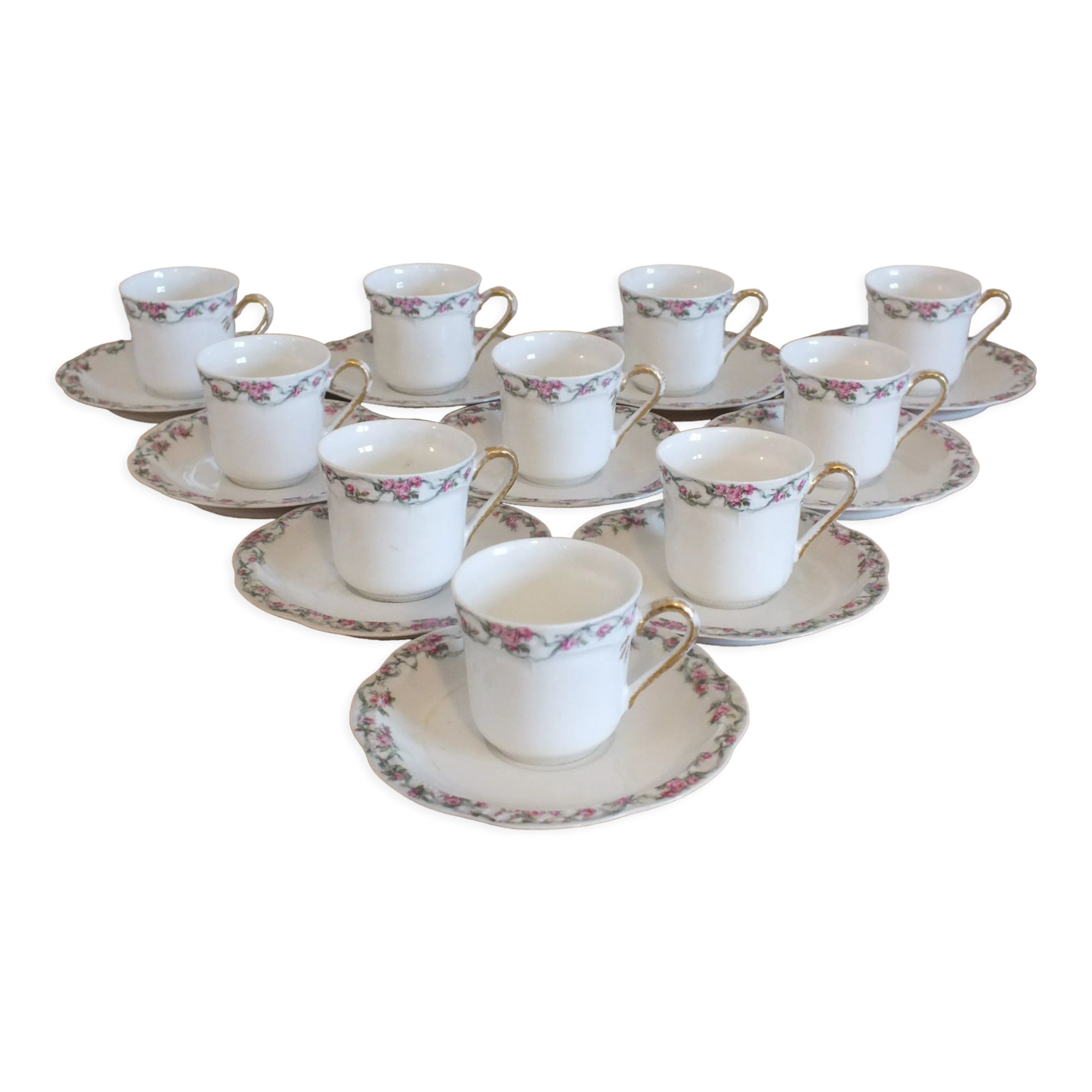 Majorelle Nancy for Haviland suite of 10 porcelain coffee cups