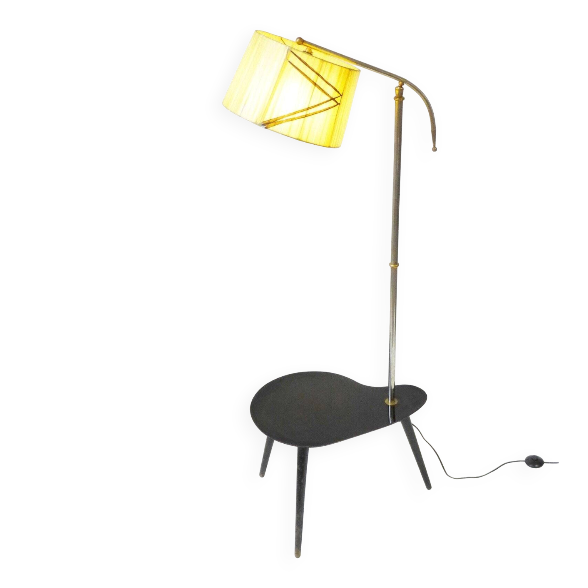 Vintage 1950s Tripod Floor Lamp with Kidney-Shaped Formica Shelf