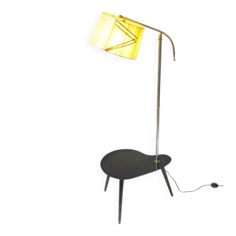 Vintage 1950s Tripod Floor Lamp with Kidney-Shaped Formica Shelf