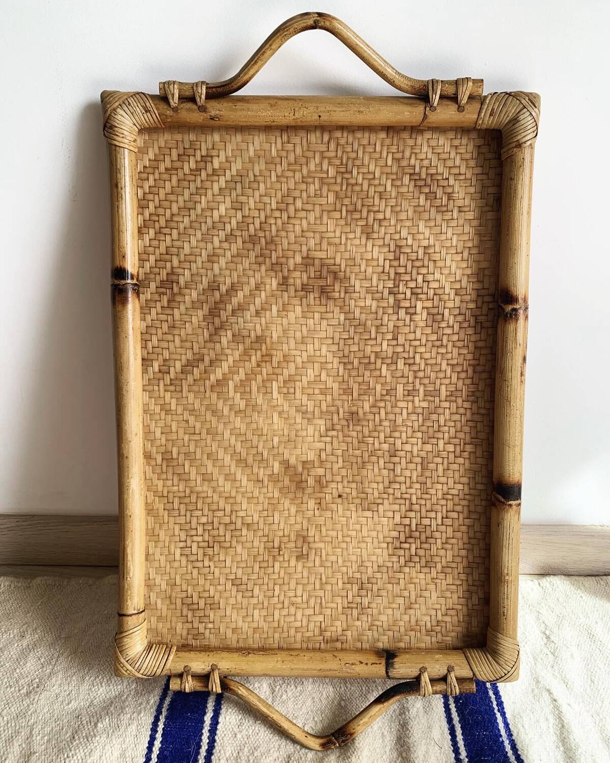 Vintage bamboo and rattan tray