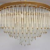 Paire de grands lustres en verre et laiton autrichiens XXL - années 1980