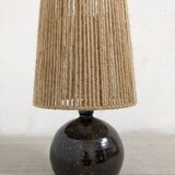 Vintage varnished stoneware lamp and jute rope