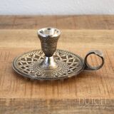 Silver Plated Candlestick Holder, Vintage Chamberstick With Patina, Ornate