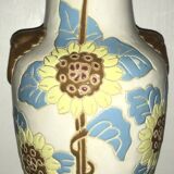Glazed ceramic vase with polychrome decoration of sunflower flowers 36 cm