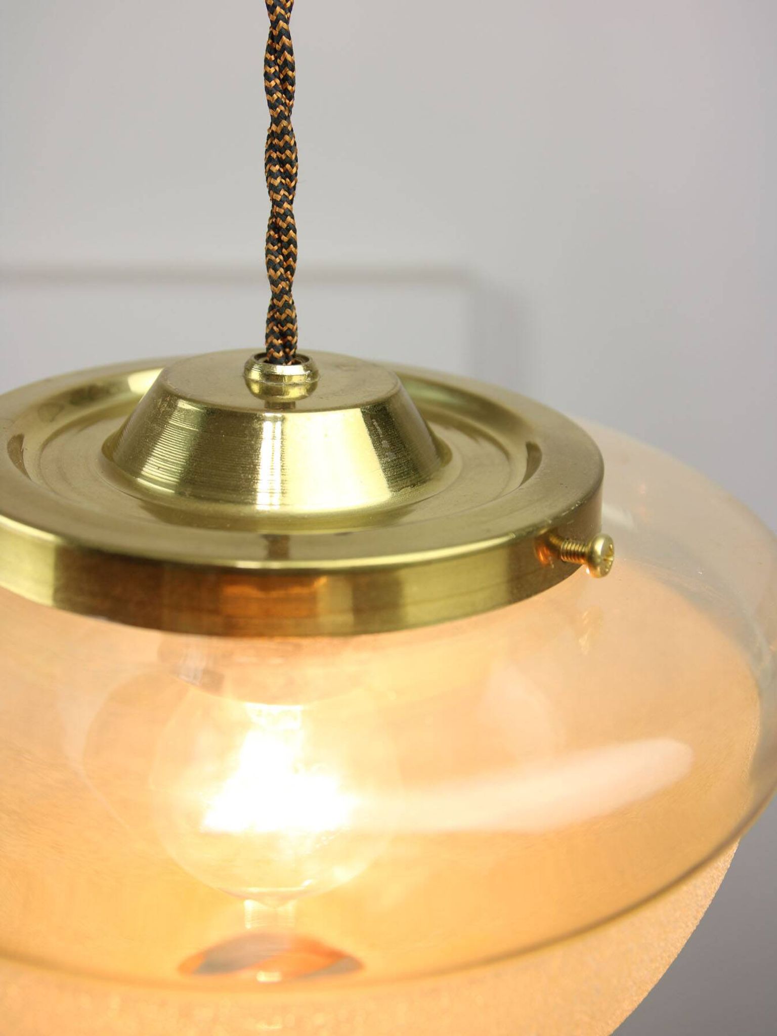 Mid-century Italian Brass and Glass Pendant Lamps, set of 2