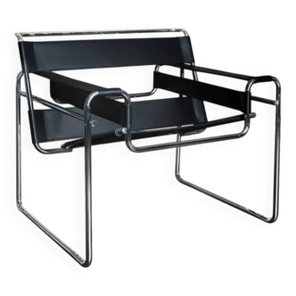 Fauteuil design Wassily – style Marcel Breuer – cuir vachette noir