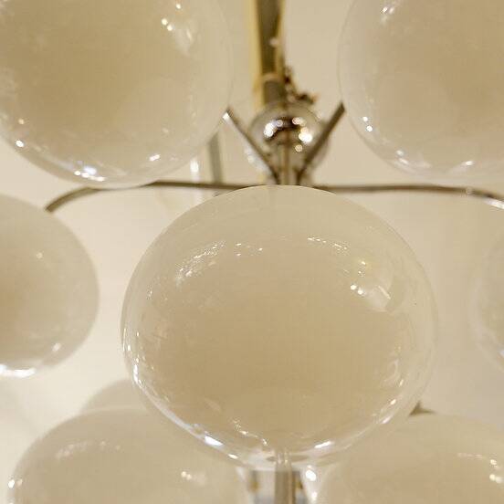 10-light chandelier in opaline and chrome-plated metal, 1960