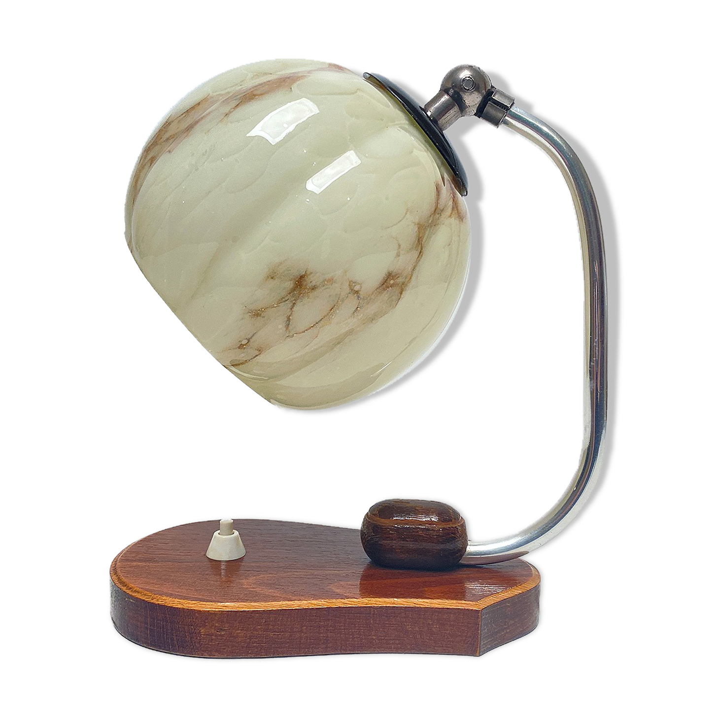 table lamp vintage art deco bauhaus, 30s, opaline marbled wood