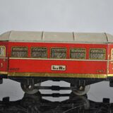 Tin litho brand LR spring-loaded toy locomotive
