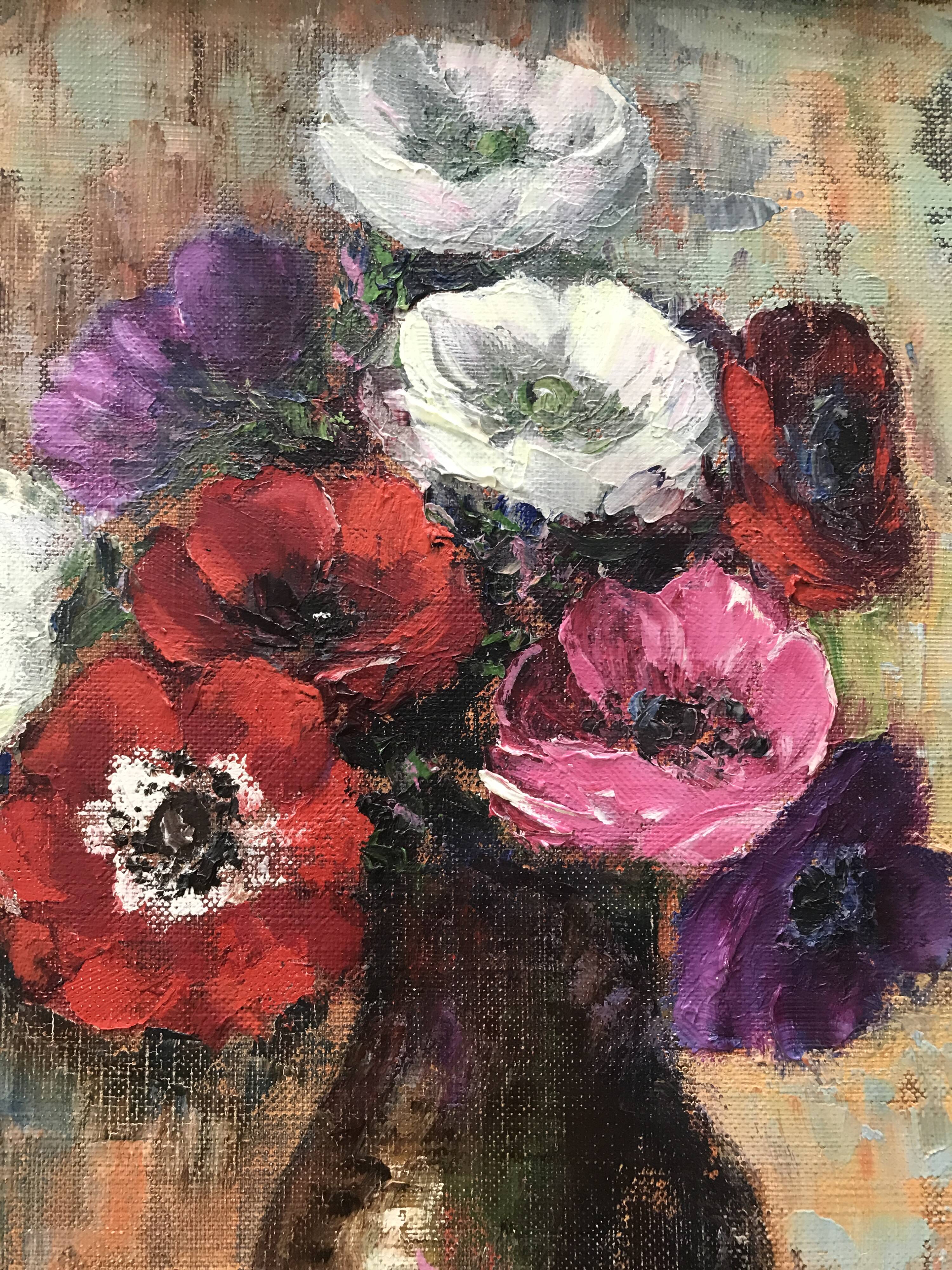 Huile sur toile Bourganel 1978 bouquet de fleurs