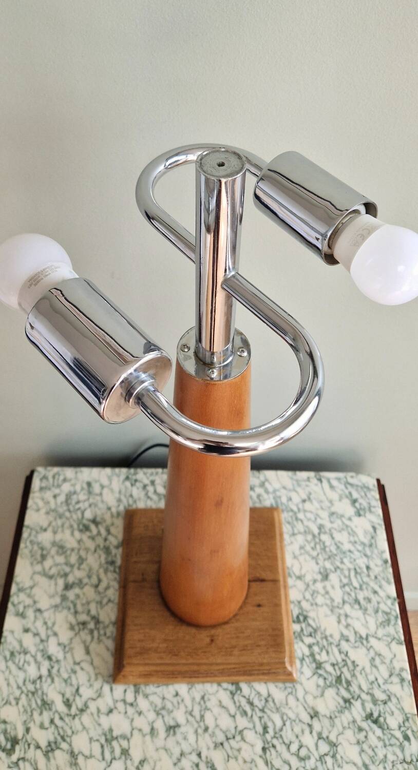 Large nautical lamp in wood and brass from the 80s
