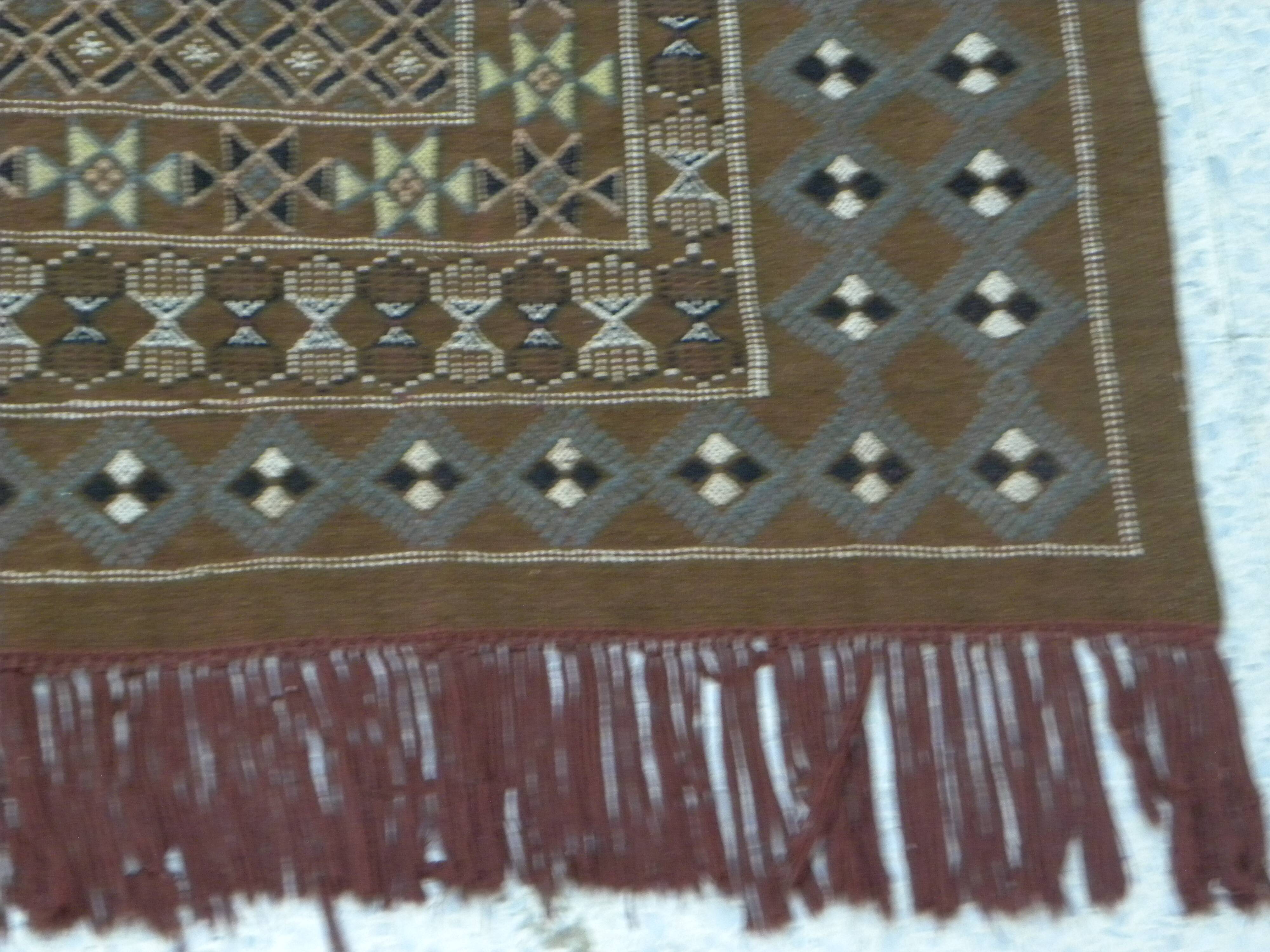 Vintage Berber Wool Carpet Hand-Knotted Antique Tunisian Brown