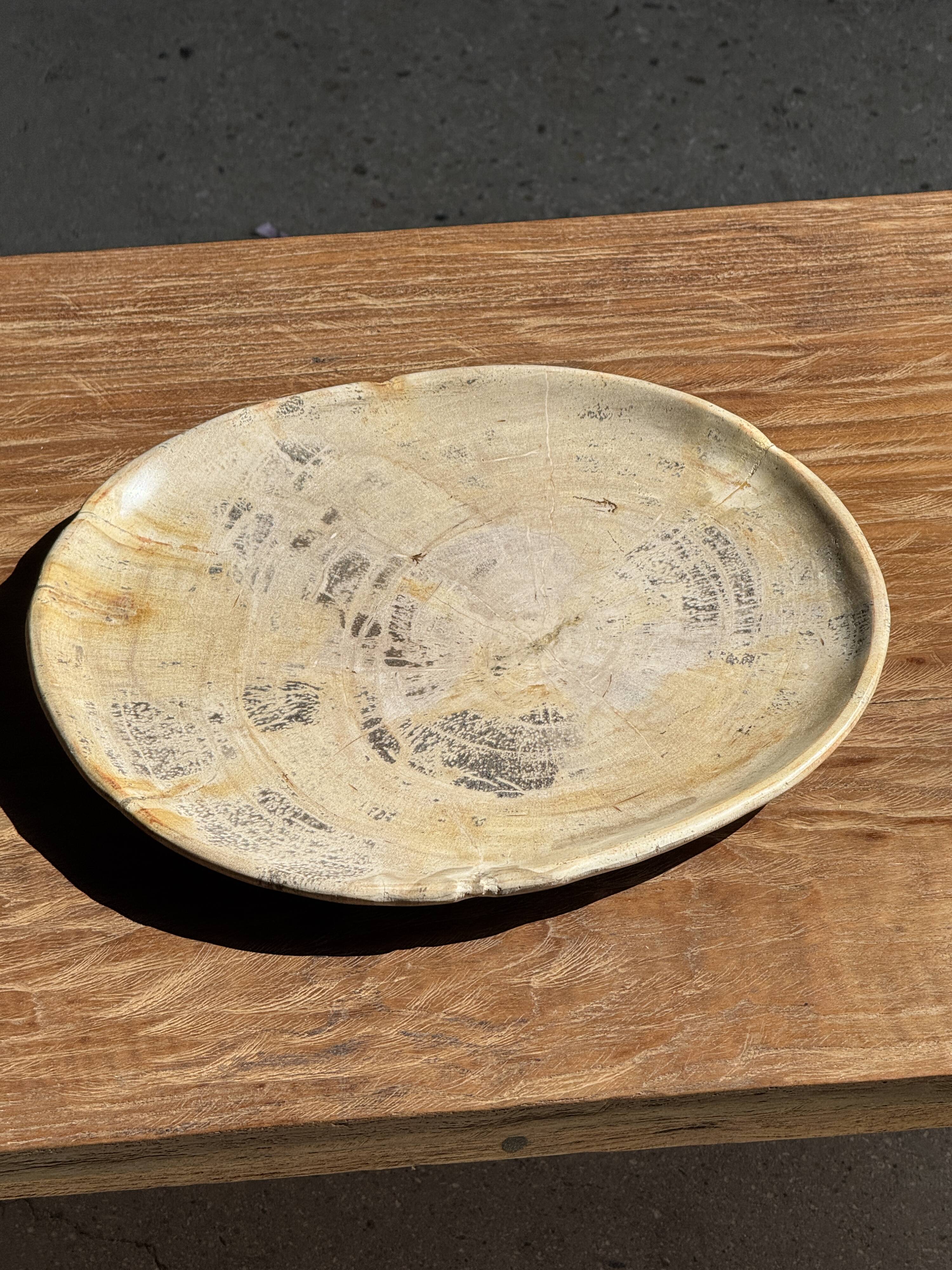 Oval petrified wood dish or bowl with grey edges D28x24 -3779