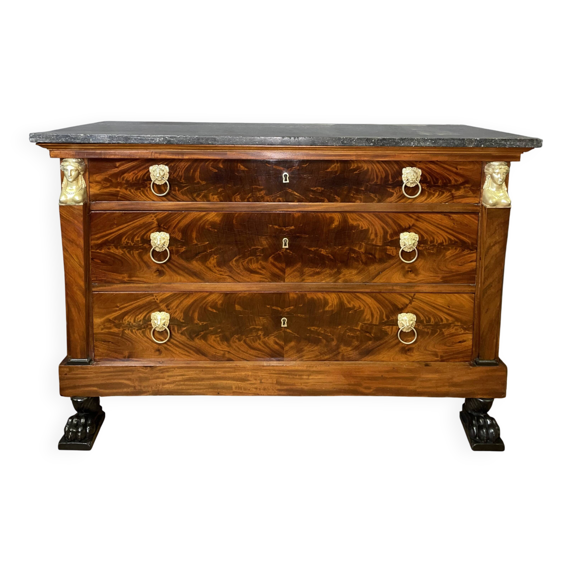 Consulate period chest of drawers in mahogany and mahogany veneer